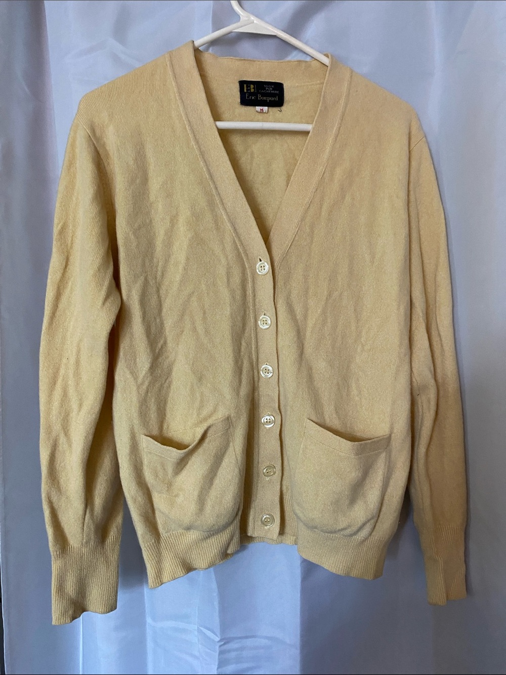 Eric Bompard 100% Cashmere Pale Yellow V-Neck Button Cardigan